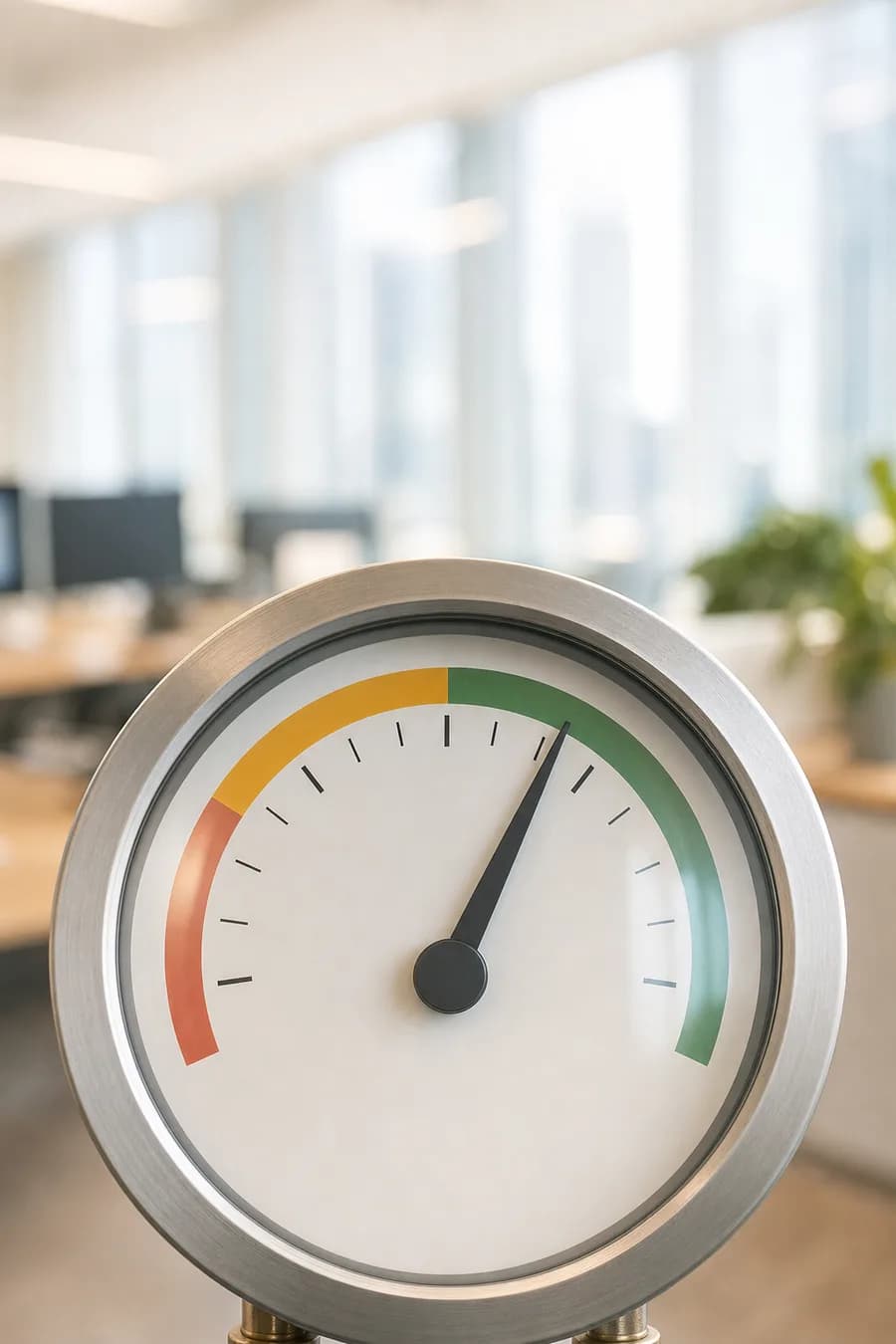 Ein analoges Manometer mit dem Zeiger im grünen Bereich der Skala